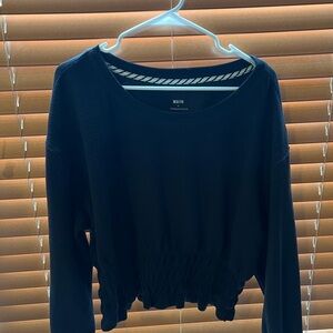 Anthropologie Black Crop Ribbed Sweatshirt